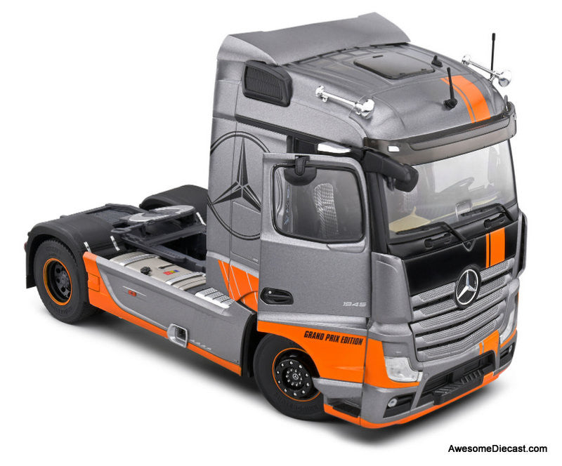 2019 Mercedes Benz Actros Tractor, Gray/Orange: Grand Prix Edition 1:24 Diecast Model Truck by Solido