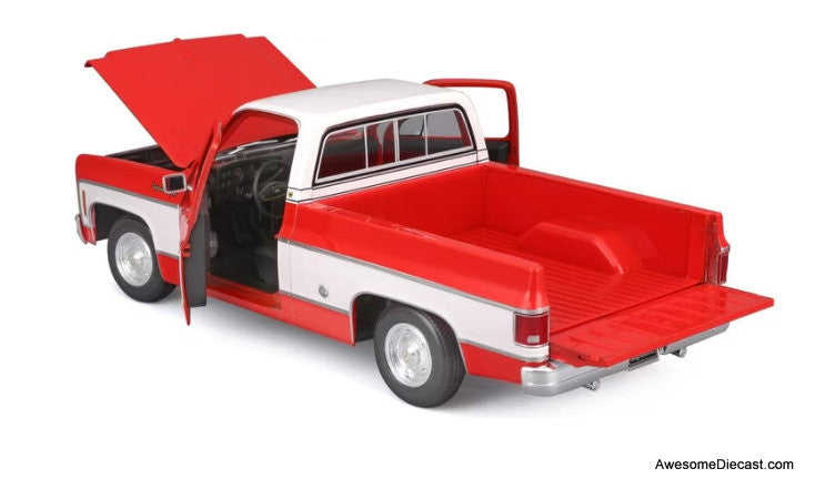 1974 Chevrolet C10 Cheyenne Super Pick-Up, Red/White 1:18 Diecast Model Truck by Maisto
