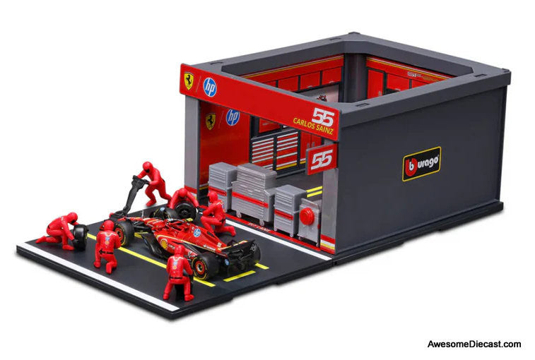 Ferrari F1 Team SF-24 Diorama Set #55 Carlos Sainz  1:43 Diecast/ABS Plastic Model Set by Burago