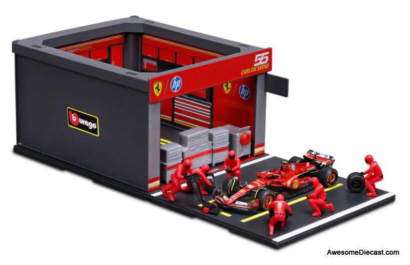 Ferrari F1 Team SF-24 Diorama Set #55 Carlos Sainz  1:43 Diecast/ABS Plastic Model Set by Burago