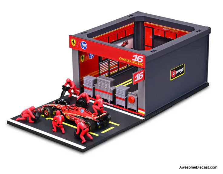 Ferrari F1 Team SF-24 Diorama Set #16 Charles Leclerc 1:43 Diecast/ABS Plastic Model Set by Burago