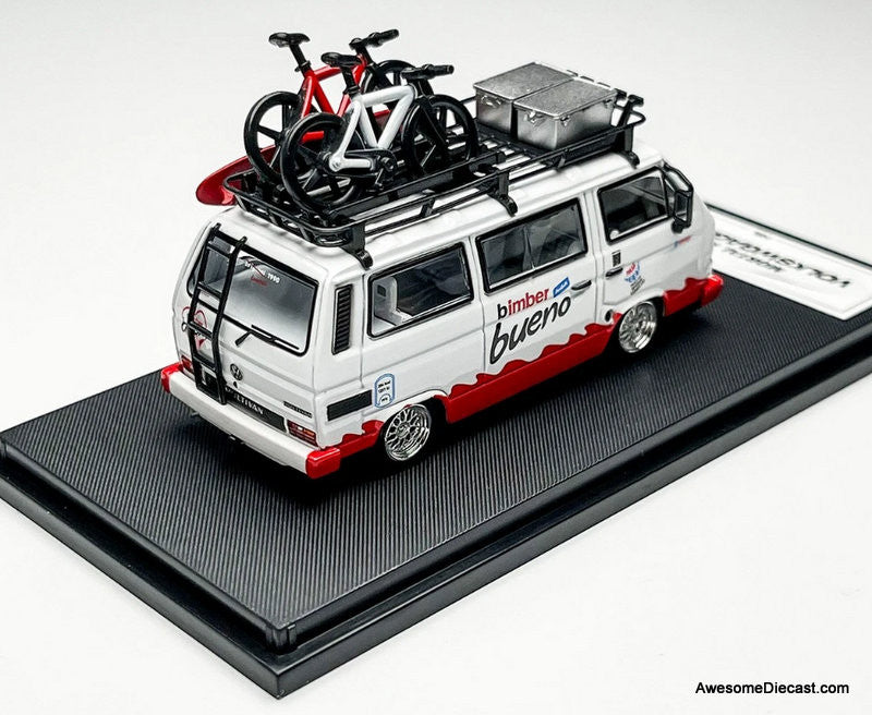 Volkswagen T3 Lowside Camper w/Accessories, Kinder Chocolate Bueno 1:64 Diecast Model Car by Mortal