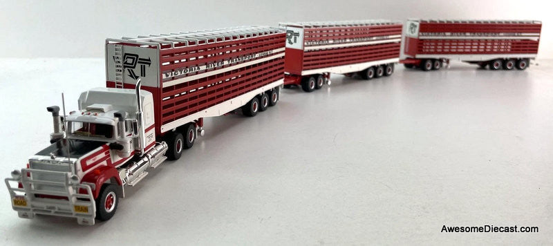 Mack Superliner Sleeper Tractor w/Livestock Road Train Trailers: Victoria River Transport 1:64 Diecast Model Truck by Highway Replicas