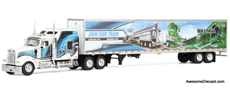 Kenworth W900L w/86" Studio Sleeper & 53' Utility Trailer w/Skirts:  Walinga Join Our Team 1:64 Diecast Model Truck DCP by FG