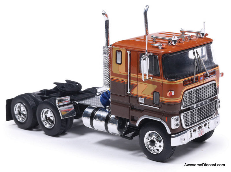 Ford COE 9000 Sleeper Tractor, Brown/Tan 1:64 Diecast Model Truck by IXO