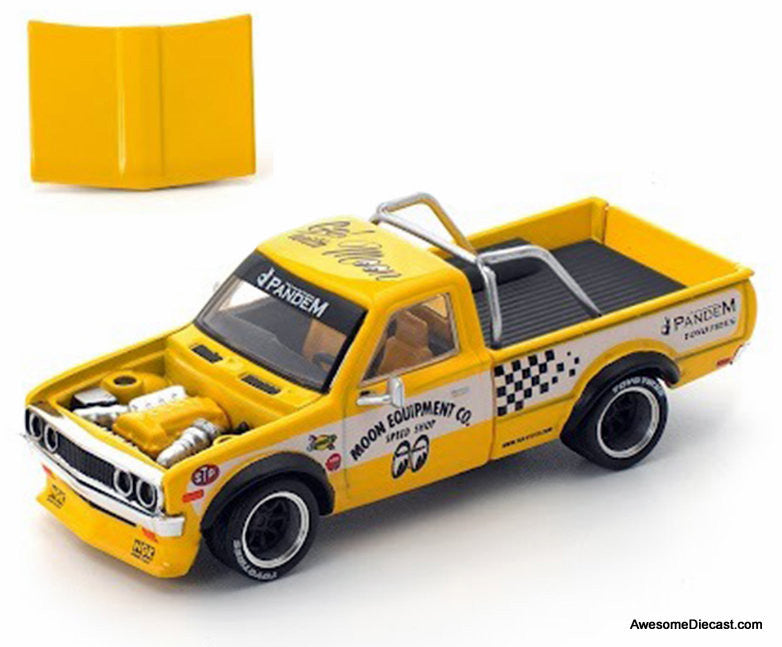 Datsun Pandem 620 Pickup Truck, Yellow: Mooneyes 1:64 Diecast Model Truck by Pop Race