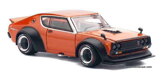 Nissan Skyline GT-R V8 Drift (KENMERI), Orange 1:64 Diecast Model Car by Pop Race