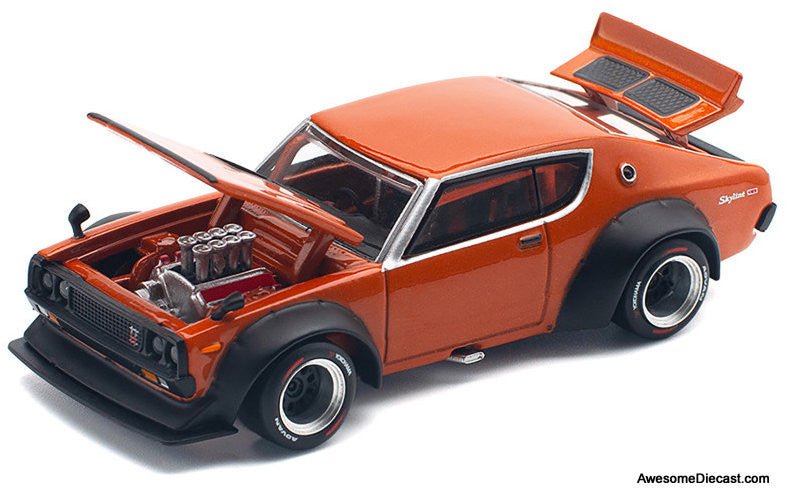 Nissan Skyline GT-R V8 Drift (KENMERI), Orange 1:64 Diecast Model Car by Pop Race