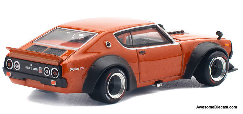 Nissan Skyline GT-R V8 Drift (KENMERI), Orange 1:64 Diecast Model Car by Pop Race