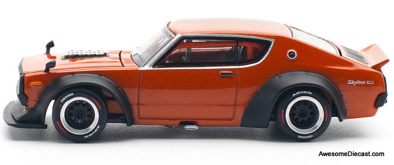 Nissan Skyline GT-R V8 Drift (KENMERI), Orange 1:64 Diecast Model Car by Pop Race