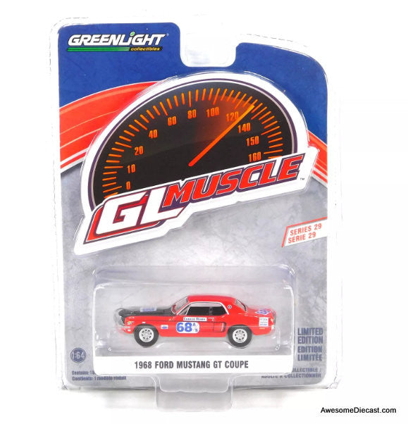 1968 Ford Mustang GT Coupe #68, Red: Charlie Henry Race Car 1:64 Diecast Model Car by Greenlight