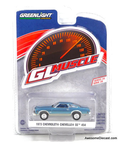 1973 Chevrolet Chevelle SS 454, Light Blue Metallic 1:64 Diecast Model Car by Greenlight