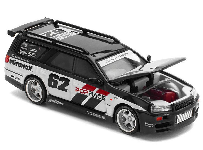 Nissan Stagea #62: Simon's Garage, Black 1:64 Diecast Model Car by Pop Race