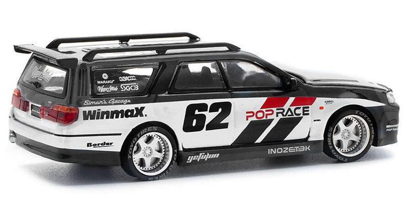 Nissan Stagea #62: Simon's Garage, Black 1:64 Diecast Model Car by Pop Race
