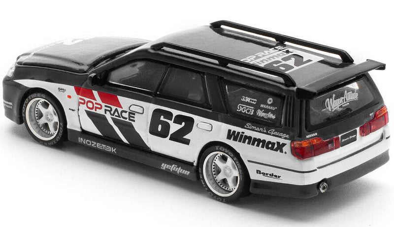 Nissan Stagea #62: Simon's Garage, Black 1:64 Diecast Model Car by Pop Race