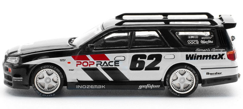 Nissan Stagea #62: Simon's Garage, Black 1:64 Diecast Model Car by Pop Race