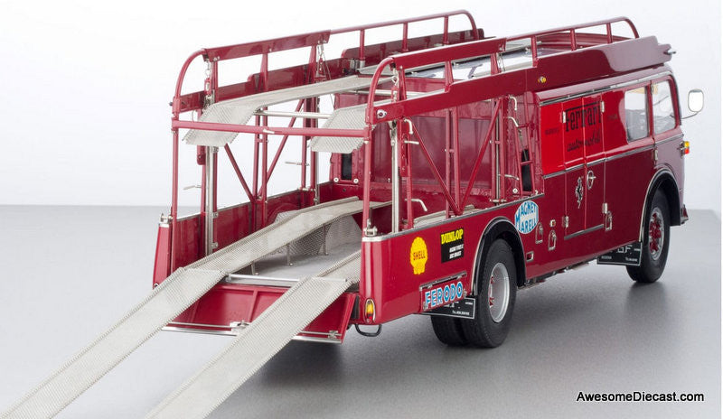 1957 Fiat 642 RN2 Bartoletti Ferrari Race Car Transporter, Dark Red 1:18 Diecast Model Truck by CMR