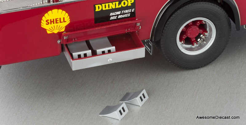 1957 Fiat 642 RN2 Bartoletti Ferrari Race Car Transporter, Dark Red 1:18 Diecast Model Truck by CMR