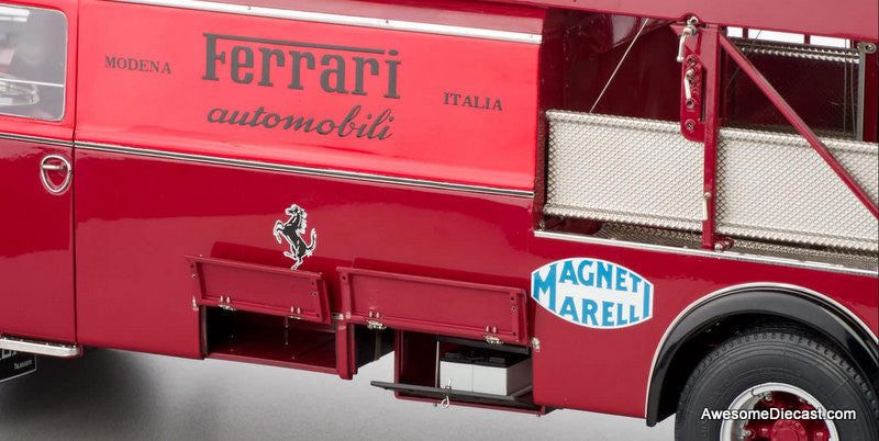 1957 Fiat 642 RN2 Bartoletti Ferrari Race Car Transporter, Dark Red 1:18 Diecast Model Truck by CMR