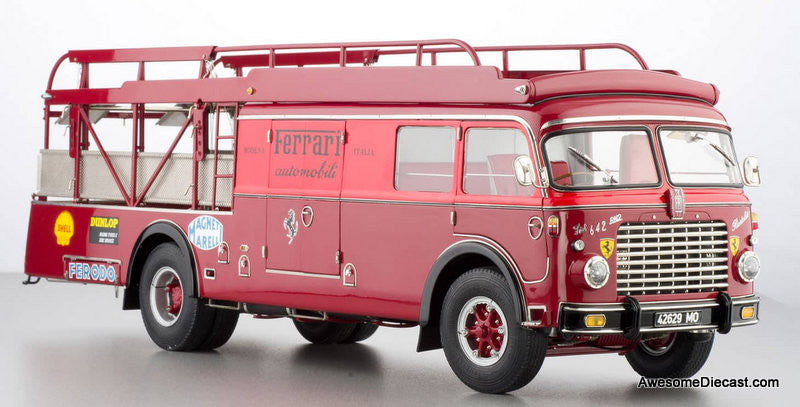 1957 Fiat 642 RN2 Bartoletti Ferrari Race Car Transporter, Dark Red 1:18 Diecast Model Truck by CMR