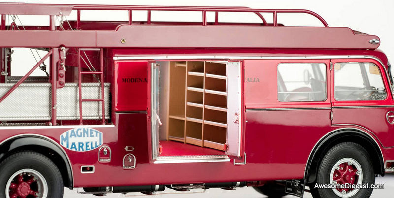 1957 Fiat 642 RN2 Bartoletti Ferrari Race Car Transporter, Dark Red 1:18 Diecast Model Truck by CMR