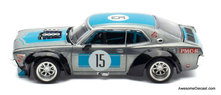 Datsun Laurel C130 RHD  #15 Raw Metal w/Blue Stripes 1:64 Diecast Model Car by Pop Race
