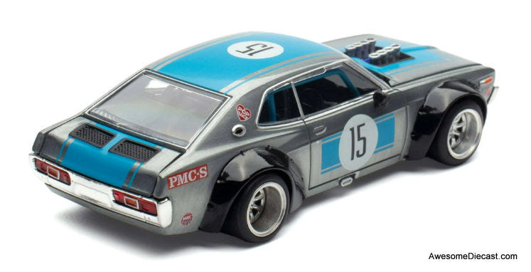 Datsun Laurel C130 RHD  #15 Raw Metal w/Blue Stripes 1:64 Diecast Model Car by Pop Race
