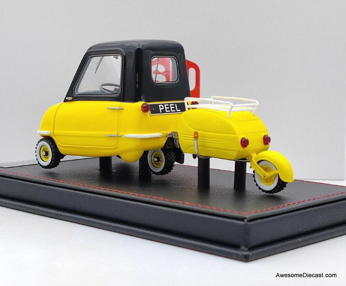 S.U.M. 1:18 1964 Peel P50 Micro Car w/Trailer, Yellow