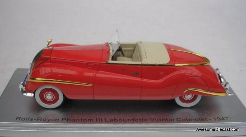 1947 Rolls Royce Phantom 111 Labourdette Vutotal Cabriolet, Red 1:43 Resin Cast Model By Kess
