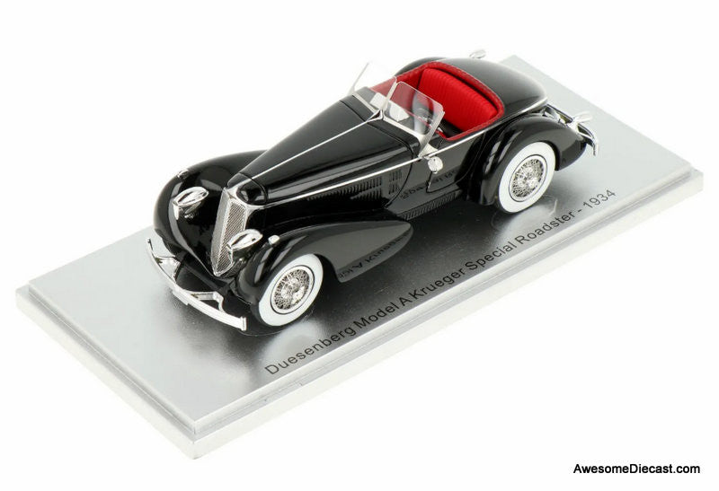1934 Duesenberg Model A Krueger Special Roadster, Black 1:43 Resin Cast Model by Kess