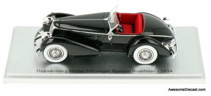 1934 Duesenberg Model A Krueger Special Roadster, Black 1:43 Resin Cast Model by Kess