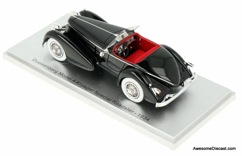 1934 Duesenberg Model A Krueger Special Roadster, Black 1:43 Resin Cast Model by Kess