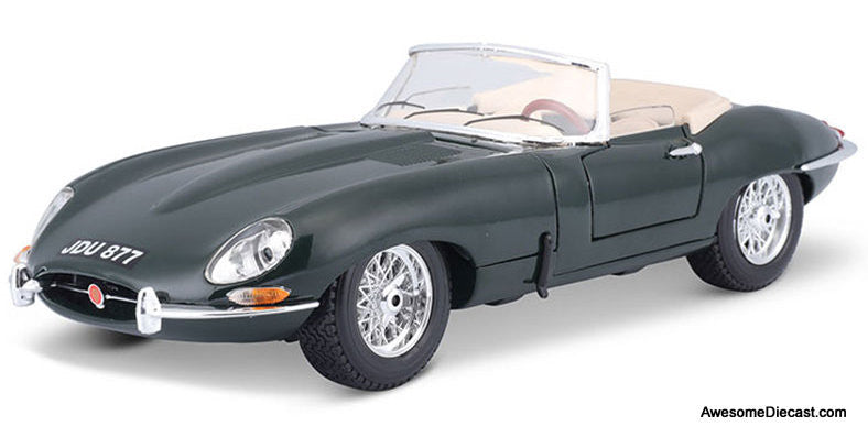 1961 Jaguar E-Type Convertible, British Racing Green 1:18 Diecast Model Car by Burago