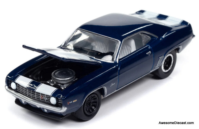 1969 Chevrolet Camaro Z28, Metallic Blue w/White Stripes 1:64 Diecast Model Car by Johnny Lightning