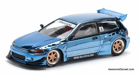 Pandem Civic EG6, Blue Chrome 1:64 Diecast Model Car by Pop Race
