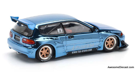 Pandem Civic EG6, Blue Chrome 1:64 Diecast Model Car by Pop Race