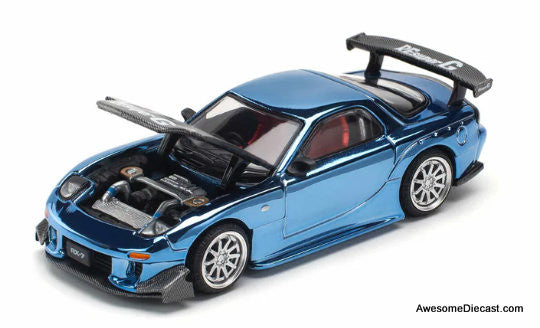 Mazda RX7 RE-AMEMIYA, Blue Chrome 1:64 Diecast Model Car by Pop Race