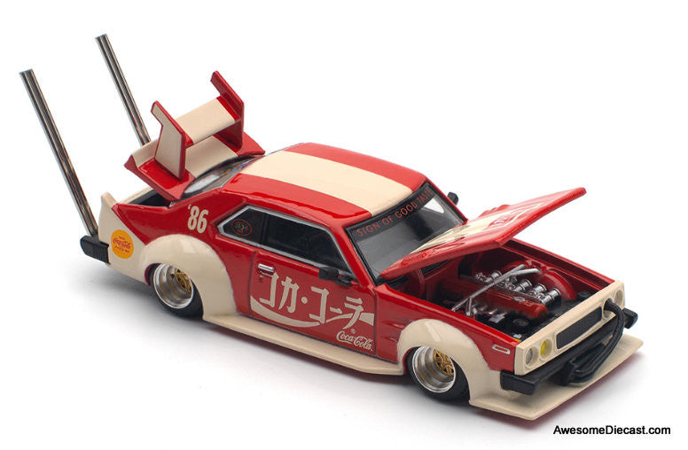 Nissan Skyline C210 Kaido Racer Bosozoku Style, Coca Cola Livery 1:64 Diecast Model Car by Pop Race