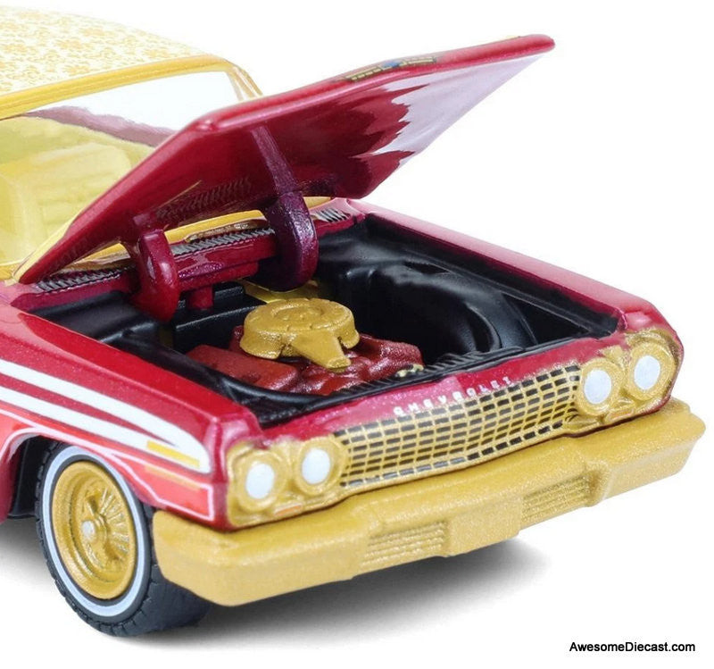 1963 Chevrolet Impala Lowrider, Michael Heralda Edition, Red/Custom  1:64 Diecast Model Car by Greenlight