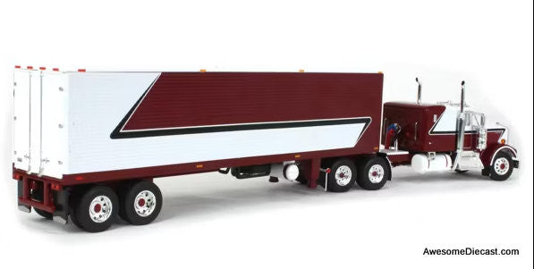 Kenworth W900A Sleeper Tractor w/40' Refrigerated Trailer, Burgundy/White 1:64 Diecast Model Truck DCP by FG