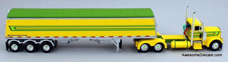 Peterbilt 379 Day Cab w/Lode Distinction Tri-Axle Hopper Trailer, Green/Yellow 1:64 Diecast Model Truck DCP by FG
