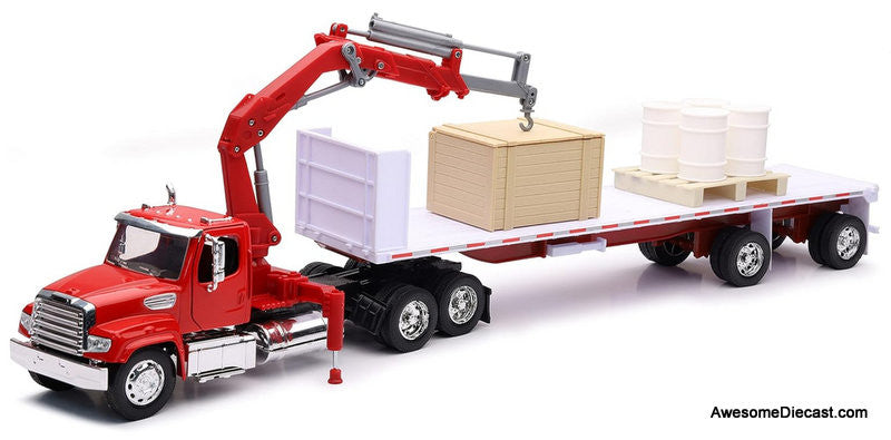 New Ray 1:32 Freightliner 114SD Day Cab w/Flatbed Trailer, Crane & Accessories