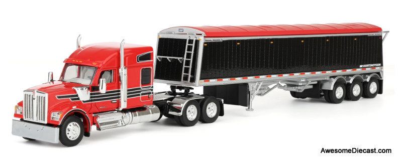 Kenworth W990 Sleeper Tractor w/Lode King Hopper Trailer, Red/Black 1:64 Diecast Model Truck DCP by First Gear