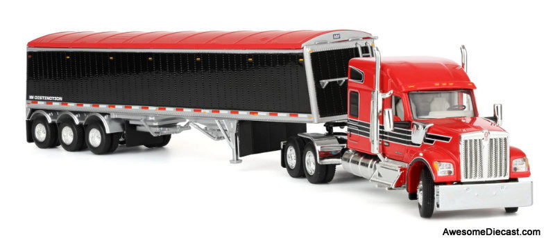 Kenworth W990 Sleeper Tractor w/Lode King Hopper Trailer, Red/Black 1:64 Diecast Model Truck DCP by First Gear