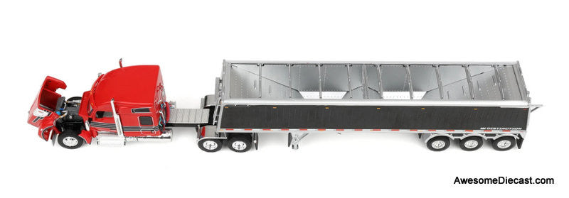 Kenworth W990 Sleeper Tractor w/Lode King Hopper Trailer, Red/Black 1:64 Diecast Model Truck DCP by First Gear
