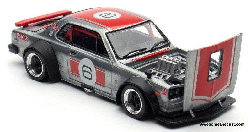 Nissan Skyline GT-R V8 Drift (Hakosuka), Silver/Red 1:64 Diecast Model Car by Pop Race