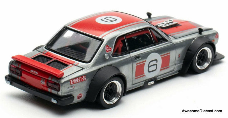 Nissan Skyline GT-R V8 Drift (Hakosuka), Silver/Red 1:64 Diecast Model Car by Pop Race