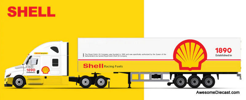 Freightliner Cascadia Sleeper Tractor w/23' Utility Trailer: Shell Oil 1:64 Diecast Model Truck by Cool Car