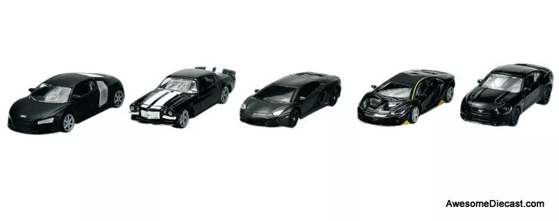 Exotic 5 Car Set, Black Collection 1:64 Diecast Model Cars by Burago