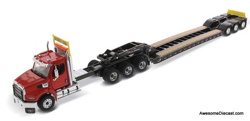 Diecast Masters 1:50 Western Star 49X SB Tridem Tractor, Red w/XL 120 HDG Drop Deck Trailer